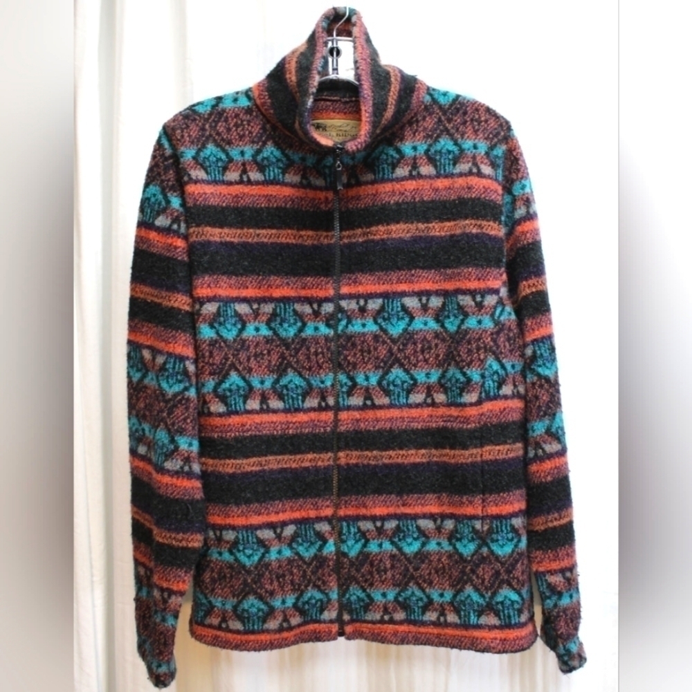 Vintage Wool Blend Zip Up Multicolor Fleece Jacket